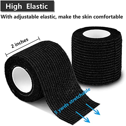 Self-Adherent Grip Tape Wrap - Lyuxzad 4 Pack Cohesive Bandage Wrap 2" x 5 Yards Machine Wrap Cover Elastic Bandage Rolls Self Adhesive Tape Strong Sports Tape Black Bandage Rolls Athletic Tape - size: 4pcs