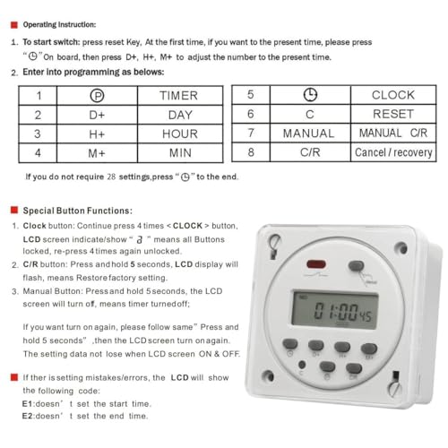 Baomain Time Switch Relay with 4 x Terminal Cable & Waterproof Cover,Digital LCD Programmable Timer,24V DC/AC Input,200-250V 16A Output,28 Programs Daily/Weekly Schedule,CN101A - size: Timer with Terminal Cable & Cover