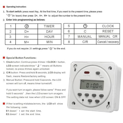 Baomain Time Switch Relay with 4 x Terminal Cable & Waterproof Cover,Digital LCD Programmable Timer,24V DC/AC Input,200-250V 16A Output,28 Programs Daily/Weekly Schedule,CN101A - size: Timer with Terminal Cable & Cover