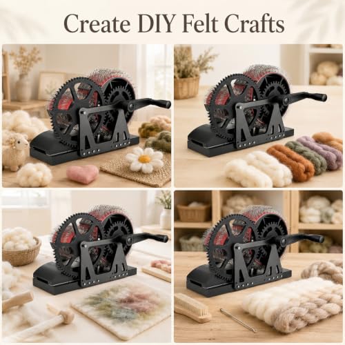 Drum Carders for Wool, Fiber Carding Machine with Brush and Awl, Hand Crank Wool Carder for Combing, Fiber Blending, Felting, Spinning Prep and DIY Yarn Crafts