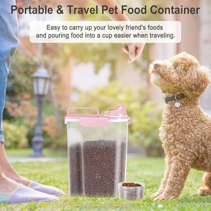 Dog Cat Food Storage Container with Cup (Pink, 5L) - color: Pink, size: 5L
