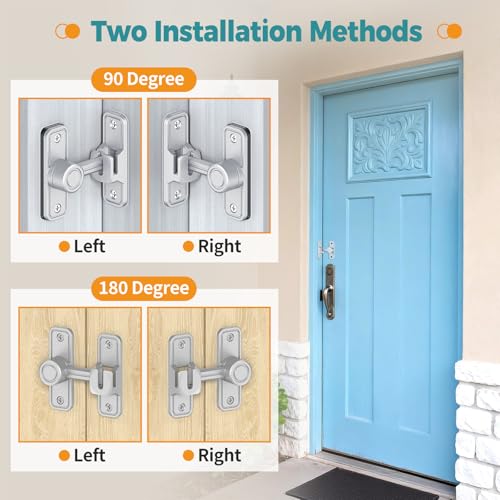 Barn Door Lock 2.4" 90/180 Flip Gate Latch, Sliver 2-Pack - color: Silver-2 Pcs