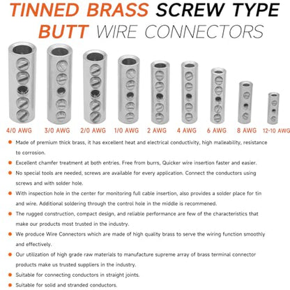 4 Gauge Wire Butt Connectors 6 PCS Tinned Brass Mechanical Butt Splice Connectors Kit 4 AWG Mechanical Repair Splice Kit Splice Screw Sleeves 6 PCS Mechanical Splices with 6 PCS 3:1 Heat Shrink Tubes - size: 4 Gauge, style: Mechanical Splice - Tinned Bras