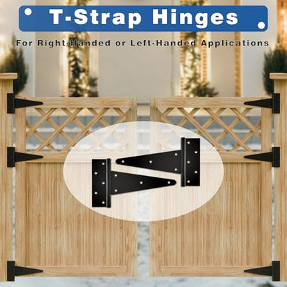 10 Inch T-Strap Gate Hinges, Heavy Duty Black Barn Door Hinges, 2 Pack - size: 10 Inch