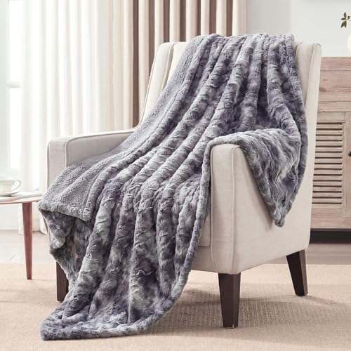 Westinghouse Heated Throw Blanket, Faux Fur with 6 Heating Levels, Grey - color: Grey, size: Throw 50" x 60"