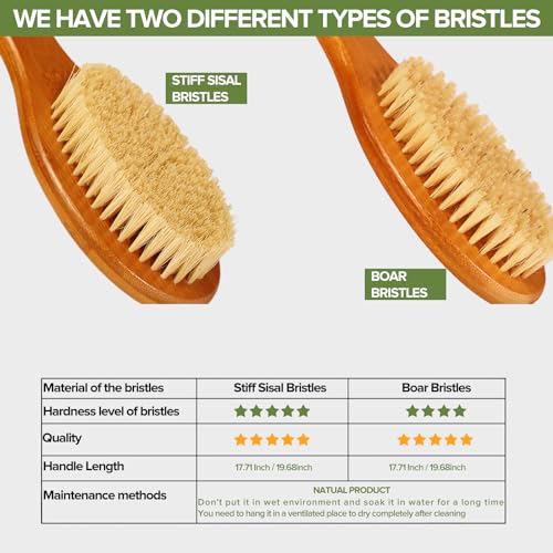 ICANdOIT-17.71Inch Natural Boar Bristles Anti-Slip Long Handle Bath Brush,Bent Handle Shower Scrubber for Exfoliating,Shower Back Brush,Exfoliation Set with Pumice Stone (1 Pack) - size: Boar Bristles 17.71 Inch(Pack of 1)