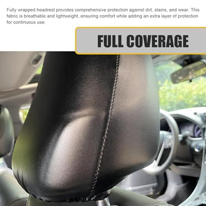 2PCS Cars Headrest Covers, Full Wrap-around Leather Headrest Covers for Cars, Reusable Elastic Dust Cover, Waterproof Headrest Cover, Universal Car Accessories for Most Cars (Black)