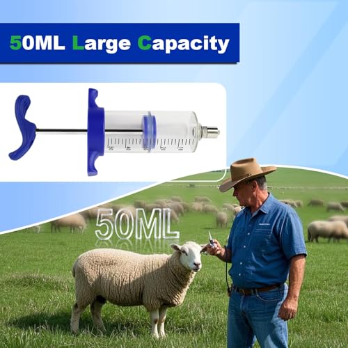 50ML Luer lock Tip Syringe with Clear Volume Scale Reusable Livestock Syringe for Cattle Horse Sheep Goat Pig Dog Cat - size: Standard