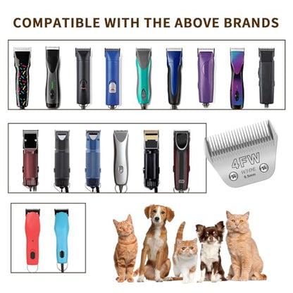 Pet Grooming Wide Blades Compatible with Andis A5 Oster Wahl, Silver, 3 Pcs | 7FW, 5FW & 4FW wide blades kit. Stainless steel build. Compatible with Andis A5, Oster & Wahl KM10 clippers. Low noise.