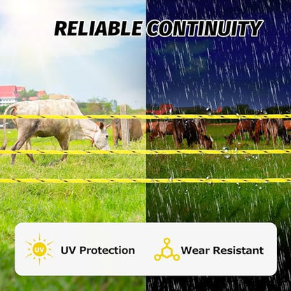 1312 Ft Electric Fence Polywire, 4 mm Highly Conductive 6 Strands, Yellow | 3x0.2mm steel&3x0.2mm copper, 200kg, Fits any reel for horses, Farm, Goat, 4X high conductivity, rustproof, High visibility - color: Yellow