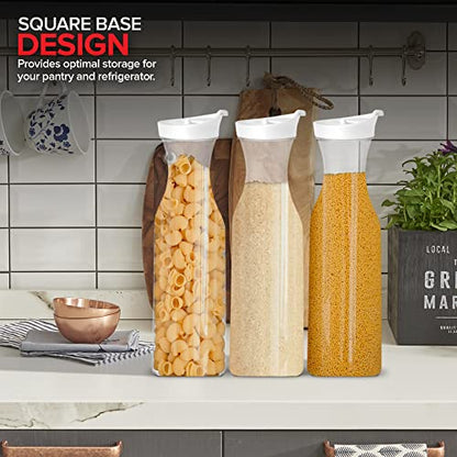 Plastic Juice Carafe with Lids (Set of 6) 50 oz Carafes for Mimosa Bar, Drink Pitcher with Lid, Water Bottle, Milk Container, Clear Beverage Containers for Fridge, Pantry Storage, Square Pitchers - size: Set of 6