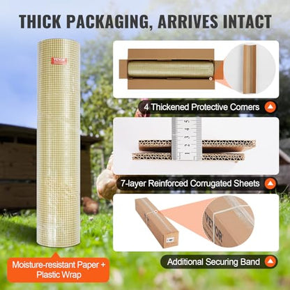 VEVOR Hardware Cloth, 48'' x 50' 1/2inch Galvanized Wire Mesh Roll, 19 Gauge Chicken Wire Fence Roll, Vinyl Coating Metal Wire Mesh for Chicken Coop Barrier, Rabbit Snake Fences, Poultry Enclosures - size: 1/2inch 48'' x 50'