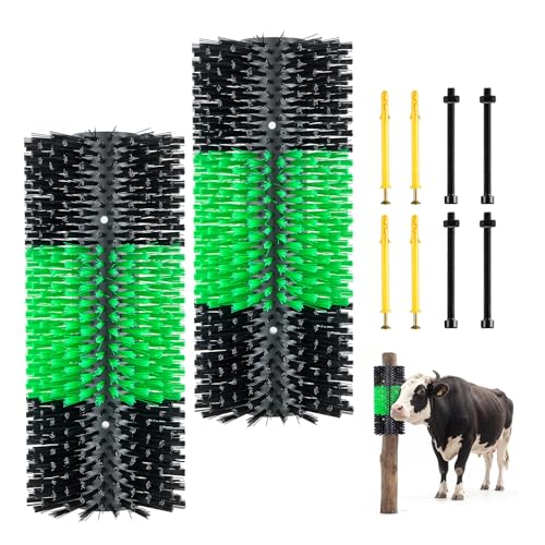 VEVOR Livestock Scratching Brush, 1PC Goat Scratcher Brush Post with 4 Screws, 16.9" x 7.5" Cow Scratcher for Back Itch Relief, Massage Grooming Scratch Tool for Horse Cattle Sheep Pig, Green & Black - color: Green + Black