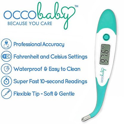 OCCObaby Clinical Digital Baby Thermometer - LCD, Flexible Tip, 10 Second Quick Accurate Fever Read Rectal Oral & Underarm Use - Waterproof Thermometer for Infants & Toddlers