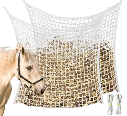 Slow Feed Hay Net, 2 PCS Large Capacity Hay Bags for Horses, Easy-to-Hang - color: White 2-pack