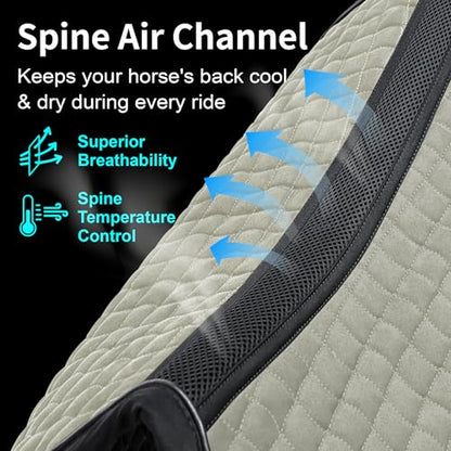 EQUINEWAVE Aria Soft Suede Dressage Saddle Pad – Breathable Moisture-Wicking Lining, Shock-Absorbing Cushion, Contoured Spine, English Horse Saddle Pad - color: Champagne