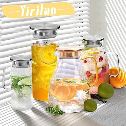 Glass Pitcher, 2.2 Liter Water Pitcher With Lid | Iced Tea Pitcher for Fridge,Carafe With Lid, Glass Water Jug For Juice, Milk, Cold Or Hot Beverages, 2 Quart - size: 74.4 Ounces