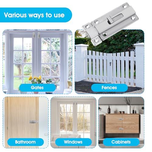 2 Pieces Bathroom Stall Door Latch 4 inch Door Bolts with Screw Stainless Steel Latch Sliding Door Lock Mounted Slide Bolt Silver Sliding Lock Bolt Bathroom Stall Hardware for Internal Doors