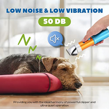 Dog Clippers for Grooming 400W with Rechargeable 5h-Standby Battery | Low Noise < 50db, Cordless Heavy-Duty Pet Hair Shaver Kit, with 2 Sharp & Detachable Blades of 3MM&6MM, Blue - size: 400W