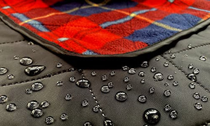 DOWN UNDER OUTDOORS Waterproof 350 GSM Fleece or Sherpa Stadium Blanket - color: Red Check