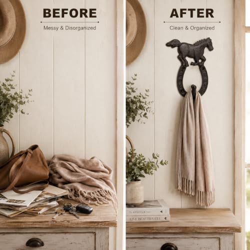 Comfy Hour 9.5 Inch Horseshoe Wall Hook, Running Horse Key Holder