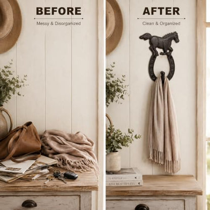 Comfy Hour 9.5 Inch Horseshoe Wall Hook, Running Horse Key Holder