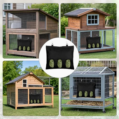 2 Pcs Rabbit Hay Feeder,Guinea Pig Hay Feeder,13×10.8 Inch Guinea Pig Bag,Small Animal Feeding Bag for Rabbits, Hamsters, Hedgehogs (3 Holes,Black) - color: black