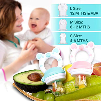 Baby Fruit Food Feeder Pacifier - Fresh Food Feeder, Infant Fruit Teething Teether Toy for 3-24 Months, 6 Pcs Silicone Pouches for Toddlers & Kids & Babies, 2-Pack (Cyan) - color: Cyan
