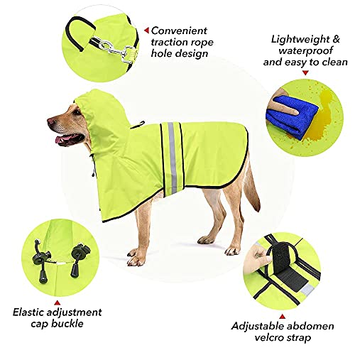Waterproof Dog Rain Coat - Adjustable Hooded Pet Rain Jacket Raincoat, Reflective Lightweight Dog Slicker Poncho Raincoats (Neon Green, Medium) - color: Neon Green, size: Medium