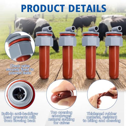 Sawysine 4 Pcs Calf Feeder Pacifier Teats with Fixed Base for Feeding Milk Bucket Soft Rubber Nursing Nipples with Anti-Backflow for Goats Cattle Horses Donkeys Calves Farm Animal Feeding Supplies