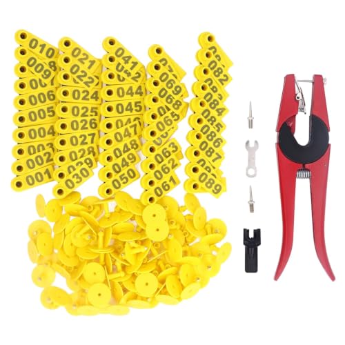 Livestock Ear Tags for Sheep Goat Cattle Cows Pig Deer Horse 001-100 Number - color: Yellow