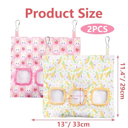 Lesnala 2 Pcs Canvas Hanging Bunny Hay Feeder Bags 3 Holes 2 Styles | Rabbit hay feeder Bag, Guinea Pig Hay Bag, Large Capacity Cotton Canvas Fabric, for Chinchillas Hamsters & Other Small Pets - color: Rabbit pattern
