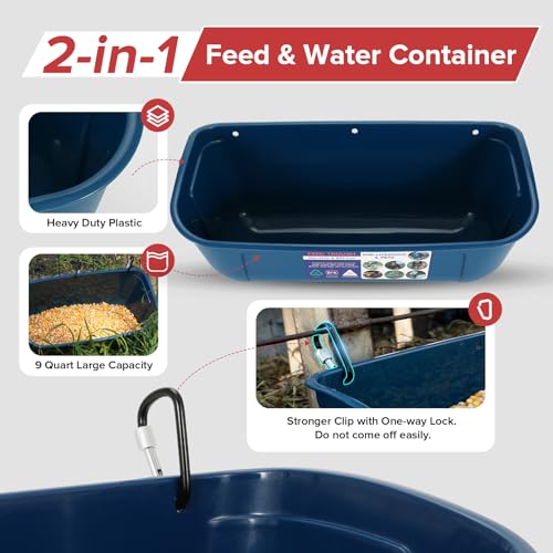 Goovilla Large Feed Trough, Hanging or Screw-in, 2 Pack 9 Quart, Blue - color: Dark Blue, size: 9 Quart