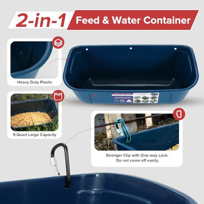Goovilla Large Feed Trough, Hanging or Screw-in, 2 Pack 9 Quart, Blue - color: Dark Blue, size: 9 Quart