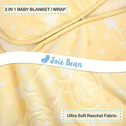 JOIE BEAN Swaddle Blanket Adjustable Baby Wrap | Toddler and Baby Blanket 2 in 1 Sleep Sack Bag | Soft Micro Plush Fleece Infant Sleeping Bag and Wearable Blanket| 35 x 31 Inches Yellow - color: Yellow, size: One Size
