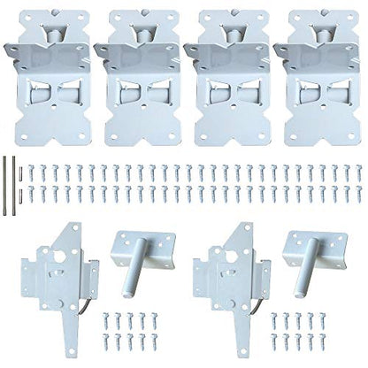 ZEKOO Stainless Steel Gate Hardware Kit, Self Closing Gate Hinges and Latch | Rust Proof, Use for Vinyl Fence Gate and Wood Fences Gate, Heavy Duty 2 Gate Latches 4 Gate Hinges (White) - color: White Two Set