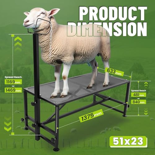 Kojem 51x23 Inches Milking Stand for Goats Livestock Trimming Stand | Platform Adjustable 18" - 33" Animal Head Holding Bar Adjustable 46" - 57" Steel Black Trimming Frame