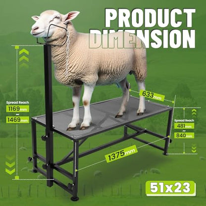 Kojem 51x23 Inches Milking Stand for Goats Livestock Trimming Stand | Platform Adjustable 18" - 33" Animal Head Holding Bar Adjustable 46" - 57" Steel Black Trimming Frame