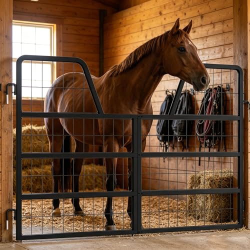 Welded Horse Stall Door, 48 x 32in Stall Guards for Horses with Two-Way Opening, Heavy Duty 0.8in Stall Gate, Stronger Horse Stall Guard Ideal for Standard Barn Doorways and Equestrian Properties