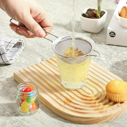 Fine Mesh Strainers for Kitchen, COKUMA Stainless Steel Metal Hand Small Mini Sieve Strainer, Cocktail Strainer Tea Coffee Juice Strainer，Food Strainer with Handlle (3.35inch, Silver)