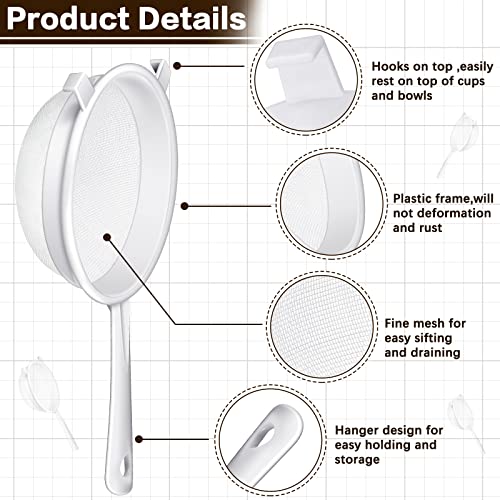 Skyley 3 Pcs Plastic Nylon Mesh Kefir Fine Strainer Set, 3 In, 5 In, 7 In | Plastic Flour Colander with Handle Nylon Kefir Food Strainers Flour Sifter for Baking Kitchen Tea Juice Pasta - size: 3 Inch, 5 Inch, 7 Inch