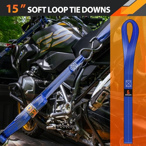 A ANTELOPE 4 Pack 1" x 15' Ratchet Tie Down Straps with S Hooks, Blue - color: Blue, size: 4PK-1 in