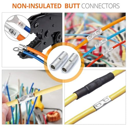 SVAAR 6PCS 00 Gauge Non Insulated Butt Connectors 2/0 AWG Uninsulated Butt Splice Connectors Crimp Repair Butt Splices Kit Tinned Copper Seamless Barrel Butt Splice Terminals & 6PCS 3:1 Heat Shrinks - size: 00 (2/0) AWG
