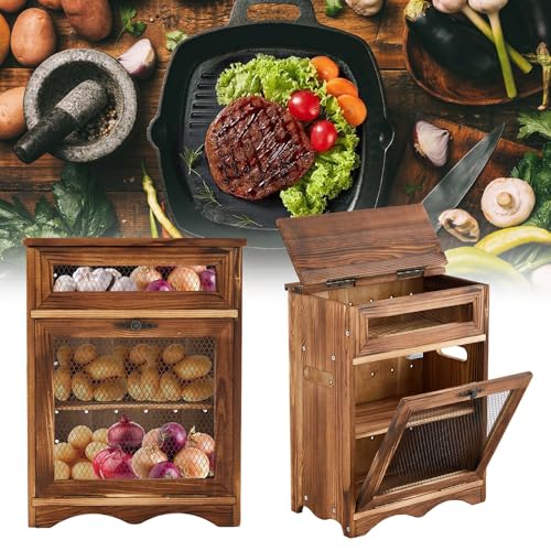 Colingmill Wooden Potato Bin, Ventilated Kitchen Counter Storage Bin