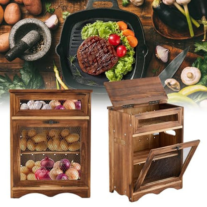 Colingmill Wooden Potato Bin, Ventilated Kitchen Counter Storage Bin