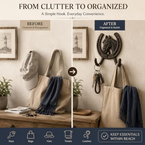 Comfy Hour 5 Inch Horse Hooks for Wall, Horseshoe Key Holder