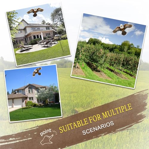 Bird Scarer Kite with 13ft Pole Bird Hawk Flying Kites-Eagle Kite | Hawk Deterrents for Farms, Patios and Docks | Keeps Birds, Geese and Seagulls Away | Covers 2150-5380 sq.ft - color: eagle kite with 4m pole