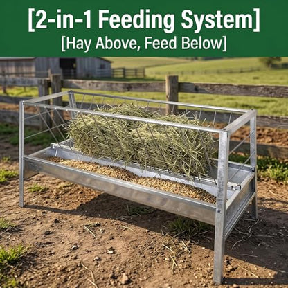 Livestock Feed Trough, 80 Gallon Animal Feed Container for Goats with Spill-Proof Edge, 8 Inch Deep Farm Hay Trough, Hay Grain Livestock Feeder, Feed Equipment for Sheep Livestock Home Breeding Ranch