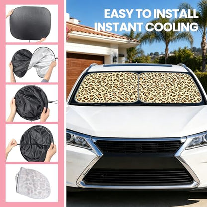 2 PCS Car Front Windshield Shade, Leopard Auto Windshield Sunshade Foldable Sun Blocker to Keep Your Vehicle Cool, Front Windscreen Sun & Heat Protection Cover for Most Vehicles (Yellow) - color: Yellow