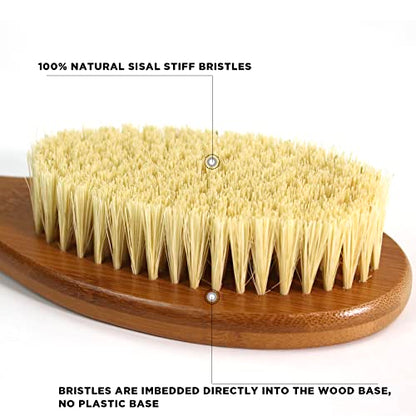 ICANdOIT-17.71Inch Natural Stiff Sisal Bristles Anti-Slip Long Handle Bath Brush,Bent Handle Shower Scrubber for Exfoliating,Shower Back Brush,Exfoliation Set with Pumice Stone(1 Pack) - size: 17.71"Stiff Sisal Bristles Back Brush+Pumice-2Pack